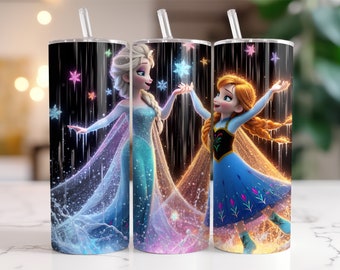 2 PNG Elsa and Anna Frozen Tumbler Wrap PNG, 20 oz Watercolor Splash Digital Design - High Resolution - Instant Digital PNG Download