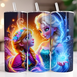 Elsa and Anna Frozen Tumbler Wrap PNG, 20 oz Watercolor Splash Digital Design - High Resolution - Instant Digital PNG Download