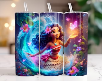 Moana Tumbler Wrap PNG, 20 oz Watercolor Splash Digital Design - High Resolution - Instant Digital PNG Download