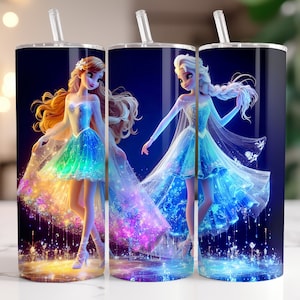 Elsa and Anna Frozen Tumbler Wrap PNG, 20 oz Watercolor Splash Digital Design - High Resolution - Instant Digital PNG Download
