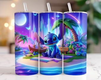 Stitch Tumbler Wrap PNG, 20 oz Watercolor Splash Digital Design - High Resolution - Instant Digital PNG Download