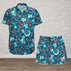 Camicia con bottoni anime, pantaloncini da uomo, camicia hawaiana manga, camicia estiva da spiaggia, camicia tropicale, camicia da uomo e da donna, camicia da vacanza Aloha