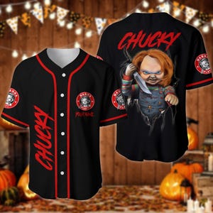 Custom Chucky Baseball Jersey, Child&#39;s Play Movie Jersey Shirt, Horror Movie Baseball Shirt, Movie Killer Jersey Shirt, Halloween Gifts