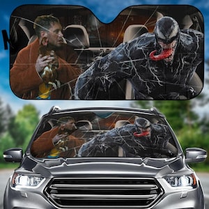Halloween Venom Car Sunshade, Eddie And Venom Breaking Glasses Car Windshield, Superhero Auto Sunshade, Sun Visor Car, Car Decoration