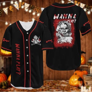 Chucky Baseball Jersey, Child&#39;s Play Movie Jersey Shirt, Horror Movie Baseball Shirt, Movie Killer Shirt, Scary Doll Halloween Shirt