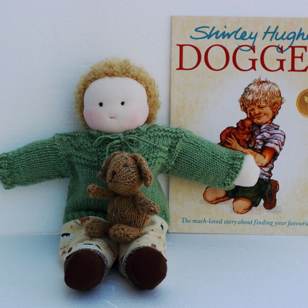 Waldorf doll boy 16" Dogger book Shirley Hughes handknit sweater dog