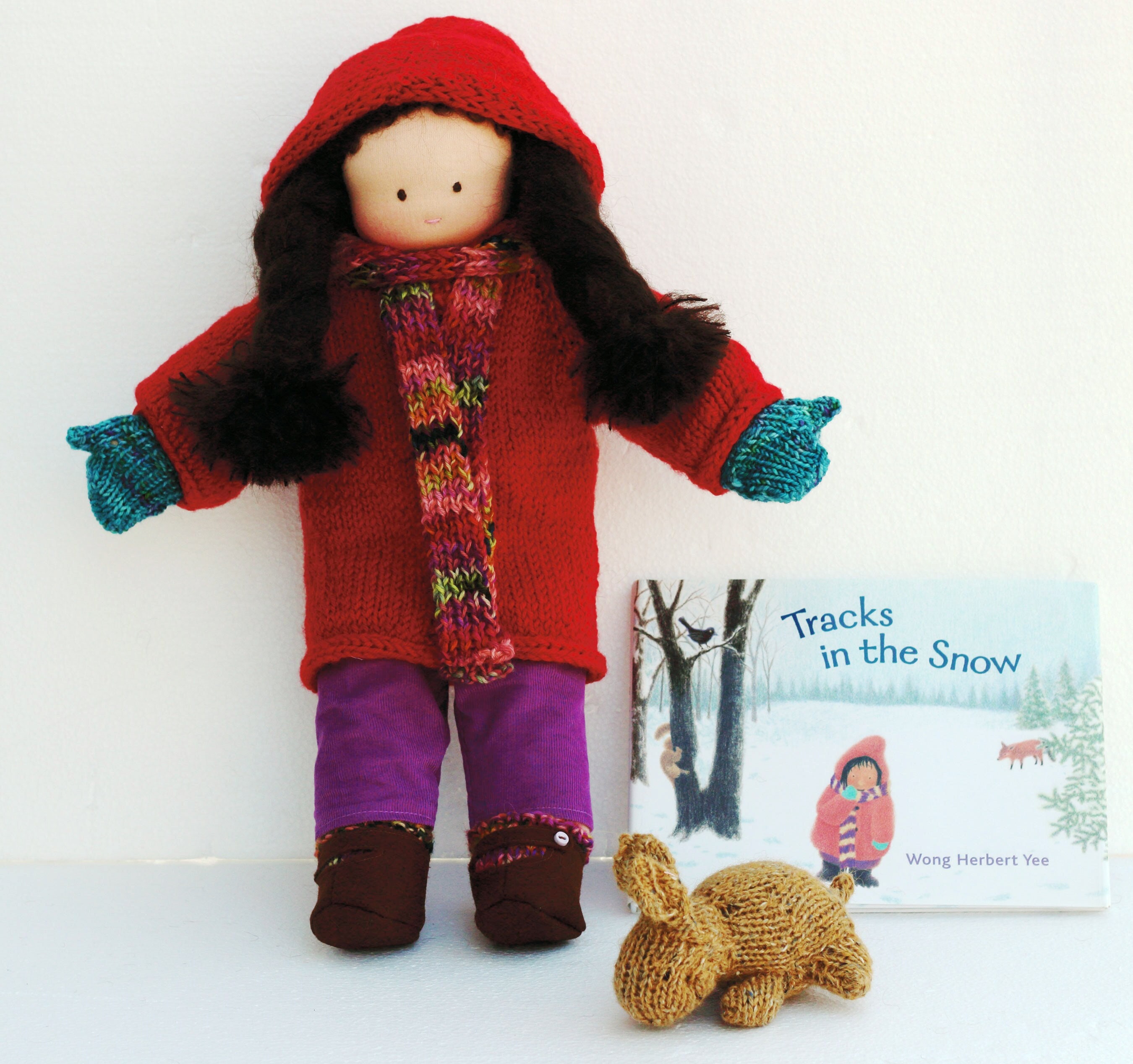 Waldorf Doll 16 Doll Handmade Knitted Coat Vest Hat Mittens Scarf