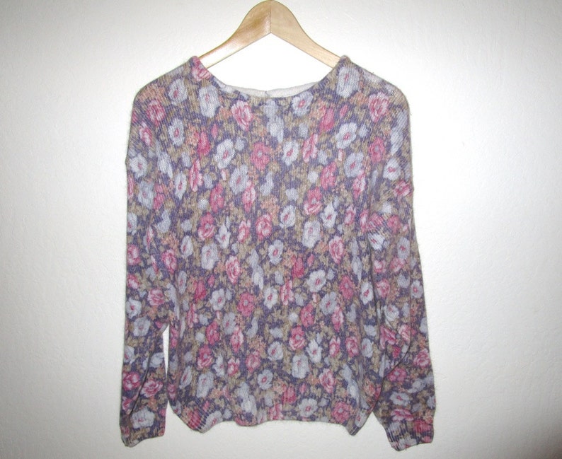 Soft Silk Angora Blend Floral Sweater by Private Party Vintage 80/'s Lavender and Pink Size Medium
