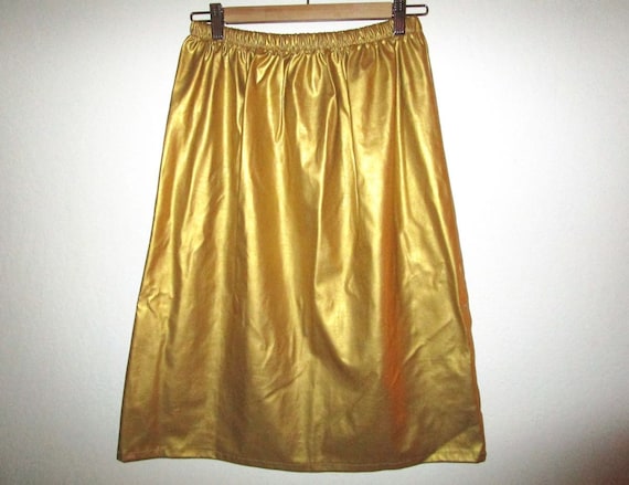 French Metallic Gold Leather Pencil Skirt Women/'s Size Small Vintage 70s