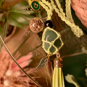 Aventurine macrame amulet/energy necklace/magic bottle herb pendant/energetic healing jewelry/witchcraft spell/natural crystal lucky charm