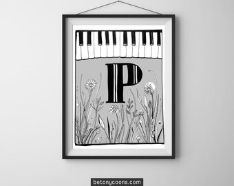Letter 'P' Printable Wall Art | Initial Letter Print | Alphabet Letter P | Nursery Letter Print | Instant Download BLACK AND WHITE