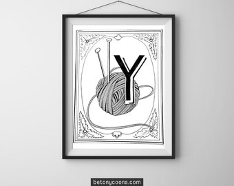 Letter 'Y' Printable Wall Art | Initial Letter Print | Alphabet Letter Y | Nursery Letter Print | Instant Download BLACK AND WHITE
