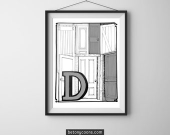 Letter 'D' Printable Wall Art | Initial Letter Print | Alphabet Letter D | Nursery Letter Print | Instant Download BLACK AND WHITE
