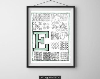 Letter 'E' Printable Wall Art | Initial Letter Print | Alphabet Letter E | Nursery Letter Print | Instant Download Art Print