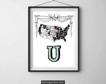 Letter 'U' Printable Wall Art | Initial Letter Print | Alphabet Letter U | Nursery Letter Print | Instant Download Art Print