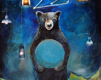 Bear and Constellation Painting - I Will Guide You Home - 11X17 print - big dipper, stars, night sky, big dipper