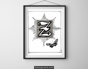 Letter 'Z' Printable Wall Art | Initial Letter Print | Alphabet Letter Z | Nursery Letter Print | Instant Download Art Print