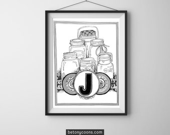 Letter 'J' Printable Wall Art | Initial Letter Print | Alphabet Letter J | Nursery Letter Print | Instant Download BLACK AND WHITE