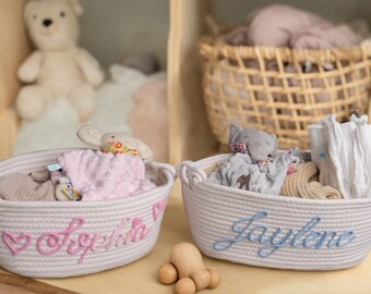 Personalized Baby Shower Gift Basket, Rope Cotton Baby Gift Basket, Baby Gift Basket, Toy Basket, Newborn Gift, Custom Baby Name Gift