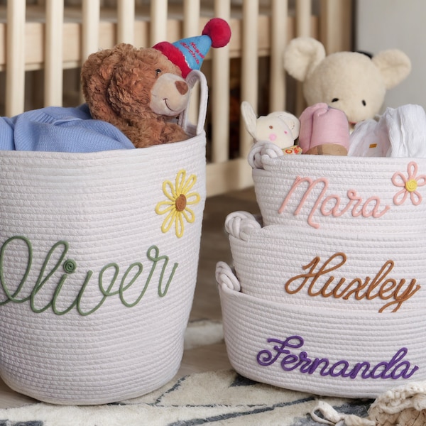 Personalized Baby Shower Gift Basket, Rope Cotton Baby Gift Basket, Baby Gift Basket, Toy Basket, Newborn Gift, Custom Baby Name Gift