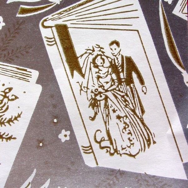 Silver and White Wedding Wrapping Paper- 1960s Vintage Gift Wrap
