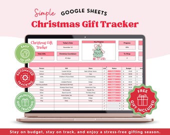 Pink Christmas Gift Tracker Google Sheet – Holiday Budget & Shopping Spreadsheet