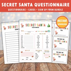 Questionnaire secret du père Noël à imprimer, enquête sur le père Noël secret pour collègues, liste de choses préférées, liste secrète du père Noël, fête de l'amitié, tout sur moi