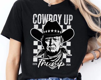 Trump Cowboy Up Shirt, Funny Pink Checkered Western Donald Trump T-Shirt, Republican Gifts, 2024 MAGA Election Shirts, Fix America Again