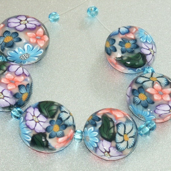 NEW polymer clay big coin beads handmade by Elena (n000551)