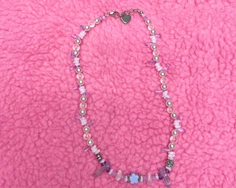 Purple Flowery Crystal Necklace