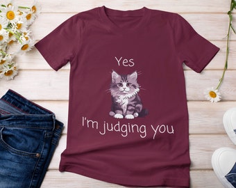 Judging Cat T-Shirt: Funny Kitten Shirt, Animal Lover Gift