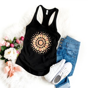 Mandala Flower Racerback Tank Top, Sacred Geometry Tank Top, Flower Top, Women&#39;s Graphic Tank Top, Birthday Gifts, Yoga Shirt, Yoga Tank Top