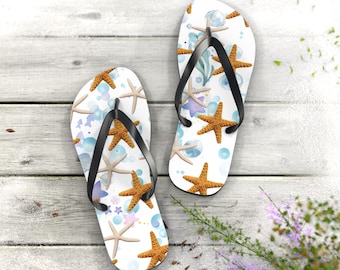 Ocean Print Flip Flops: Tropical Beach Summer Sandals