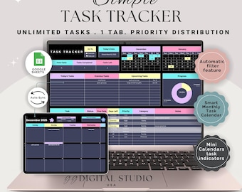 Task tracker Spreadsheet, Task Priority Tracker, To do list, Task Scheduler, Task Checklist, Smart Calendar, Task Management, Productivity