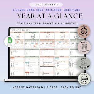 Year at a Glance Planner Spreadsheet, Yearly Overview Template, Undated yearly overview, Monthly Events tracker 2026 Yearly Planner