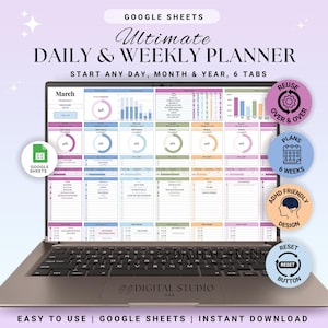 Weekly Planner, Daily Schedule, Edible Planner Spreadsheet, Weekly Hourly Planner, Digital Planner Spreadsheet, habit planner, Time Blocking