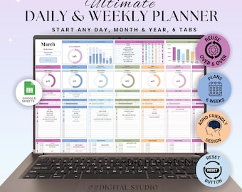 Weekly Planner Daily Task Tracker, Daily Schedule, Edible Planner Spreadsheet, Digital Planner Spreadsheet, Habit Tracker, Time Blocking