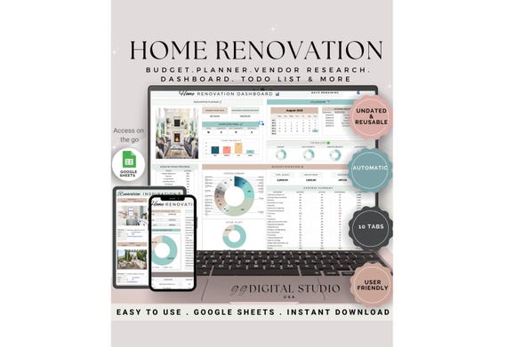 Home Renovation Planner, Home Renovation Budget Tracker, Home Improvement Planner, Project Budget Template, Home Remodel Planner Budget