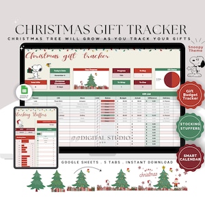 Christmas gift tracker Christmas gift spreadsheet Stocking stuffer Christmas Card Tracker Holiday Gift Planner Christmas Budget tracker image 1