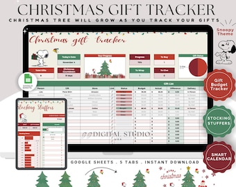 Christmas gift tracker Christmas gift spreadsheet Stocking stuffer Christmas Card Tracker Holiday Gift Planner Christmas Budget tracker