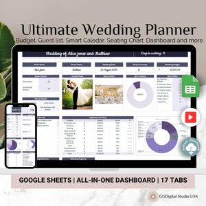 Wedding Planner Spreadsheet, Wedding Budget Tracker, Wedding Timeline Checklist, Guest list tracker, Wedding Itinerary, Seating Chart, gift