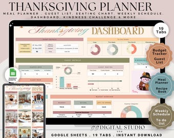 Thanksgiving Planner Spreadsheet, Holiday Budget, Thanksgiving checklist, Shopping tracker, Thanksgiving meal planner, Digital planner