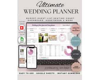 Ultimate Wedding Planner Spreadsheet, Wedding budget spreadsheet, Wedding digital planner, Wedding organizer, wedding planner template