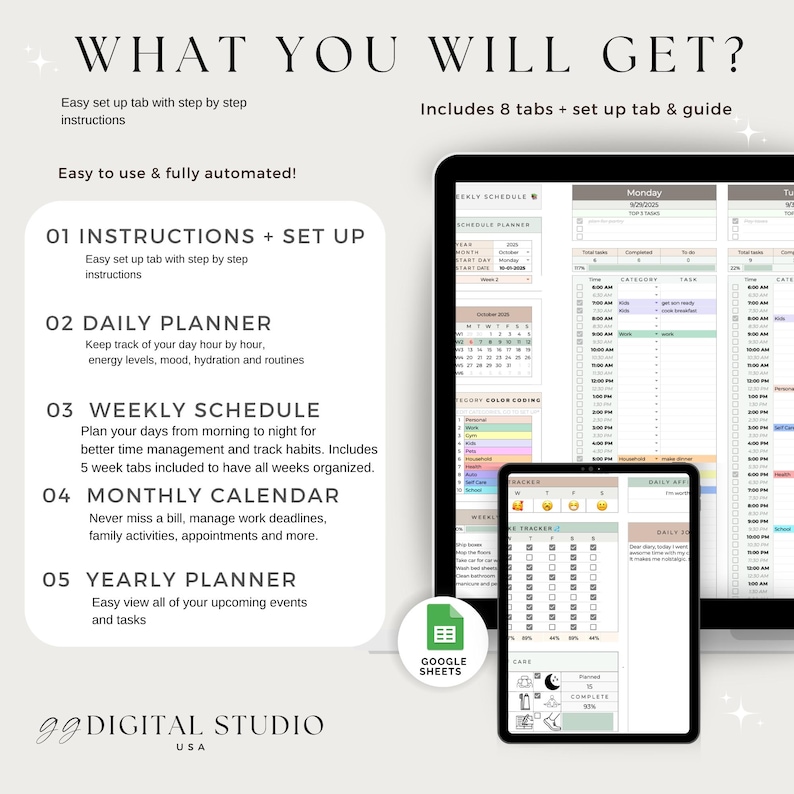 Google Sheets Weekly Planner, Edible Planner Spreadsheet, Weekly Hourly ...