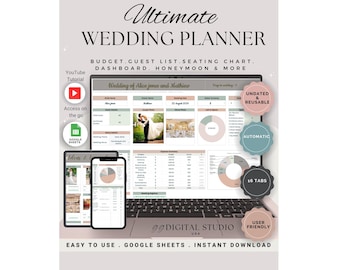 Digital Wedding Planner Spreadsheet, Wedding Budget, Digital Wedding Planner, Wedding Organizer, honeymoon planner, wedding guest list