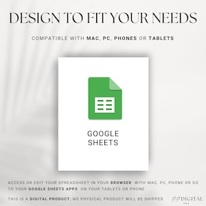 Może przedstawiać: Reklama produktu cyfrowego z logo Google Sheets. Zielone logo to dokument z siatką, a pod nim tekst "GOOGLE SHEETS". U g&oacute;ry widnieje napis "DESIGN TO FIT YOUR NEEDS".