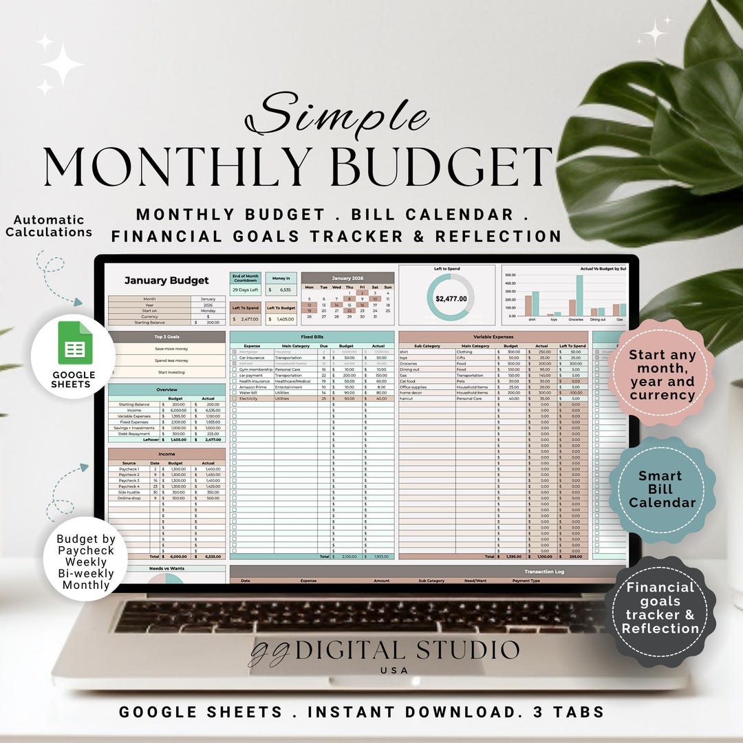 Budget Planner, Google Sheets Budget, Monthly Budget, Expense Tracker ...