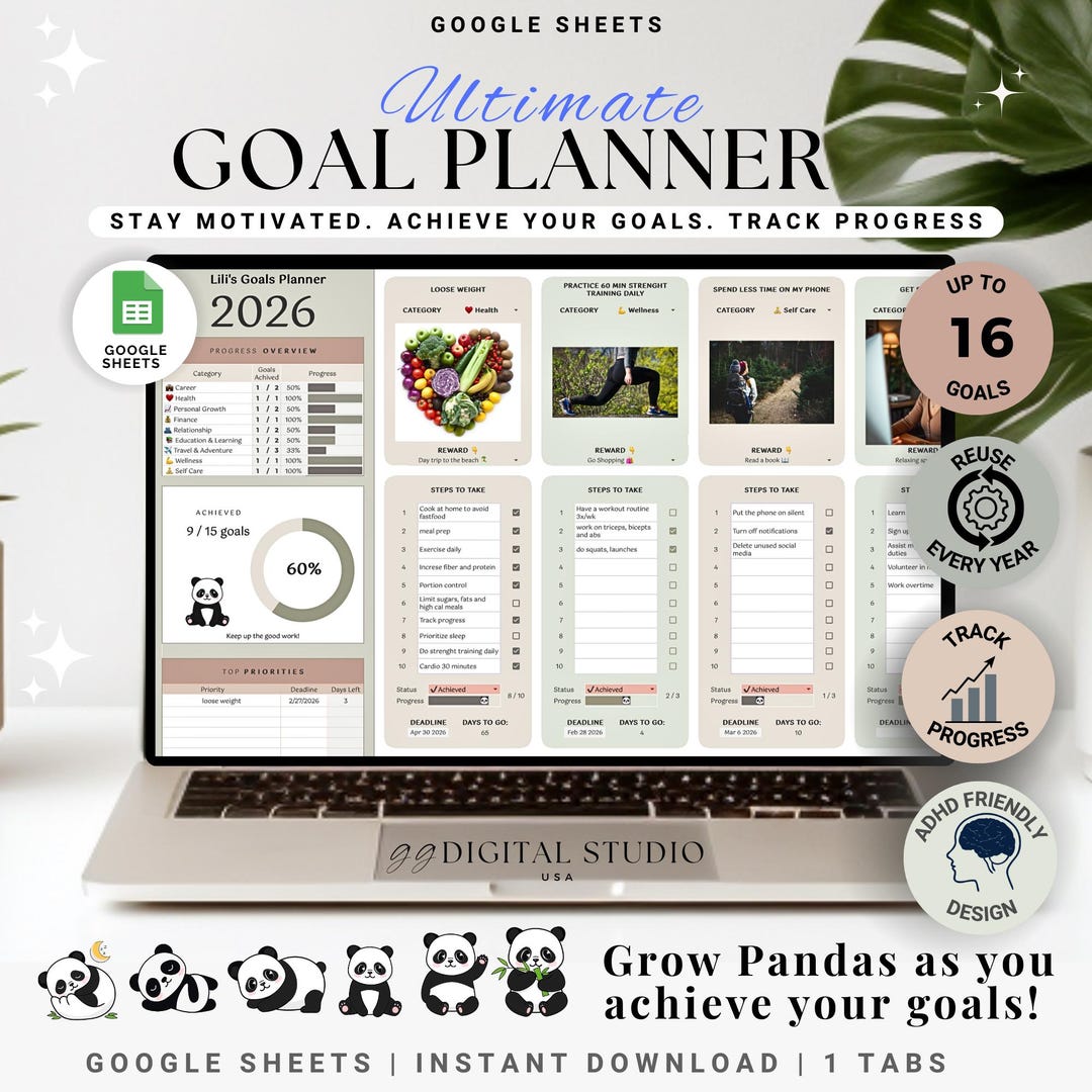 Goal Planner Google Sheets Simple Goal Tracker Goal Setting Planner ...