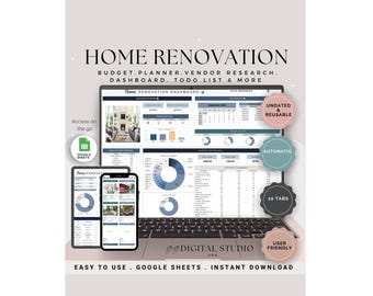 Home Renovation Budget Planner, Home Renovation Tracker, Home Improvement, Renovation Checklist, Construction Estimate Home Building Planner