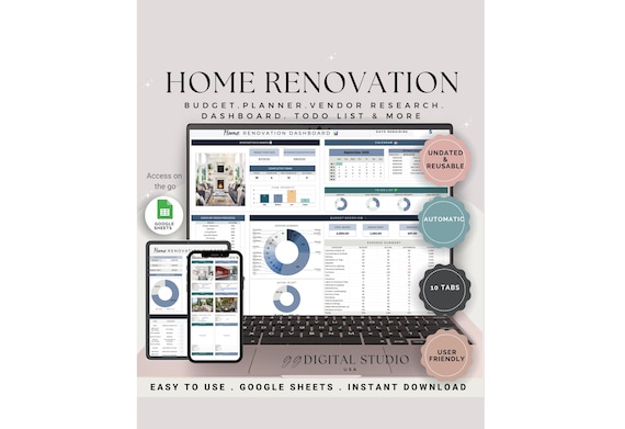 Home Renovation Budget Planner, Home Renovation Tracker, Home Improvement, Renovation Checklist, Construction Estimate Home Building Planner